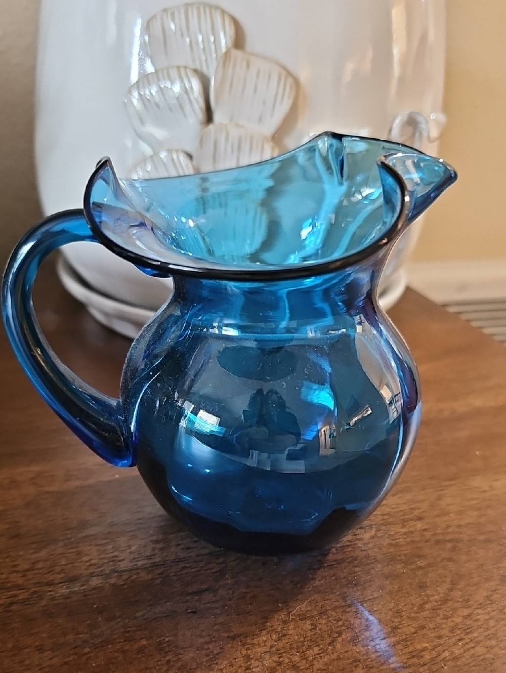Vintage blue Glass Pitcher Creamer